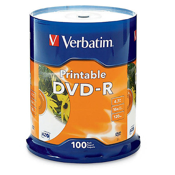 Verbatim Dvd Spindle 4.7gb Dvdr White Pack Of 100 X CARTON of 4 95145