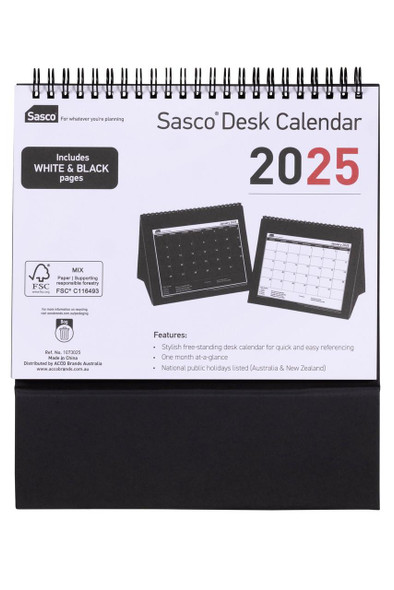 Sasco 2025 Trifold Desk Calendar 220 X 190mm Black/White Carton of 10 : 1073025 