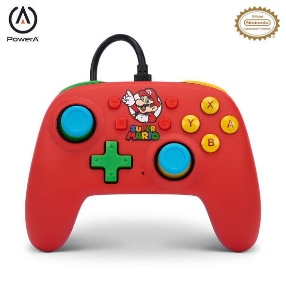 PowerA Nano Wired Controller for Nintendo Switch featuring Mario Kart design. Compact and officially licensed gaming accessory.