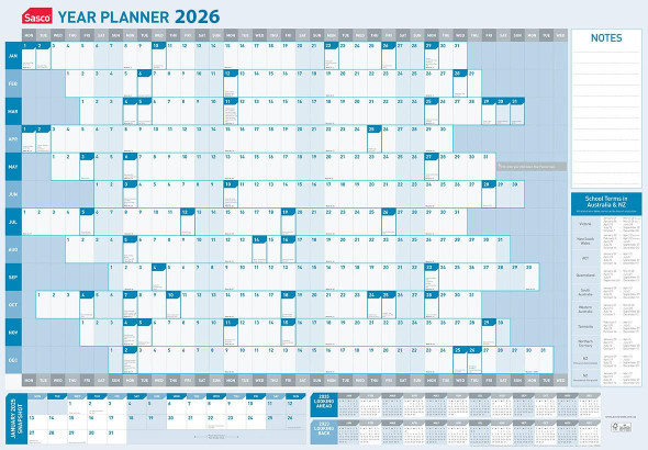 Sasco 2026 Standard Year Planner 610 X 870mm Blue : 1058026 