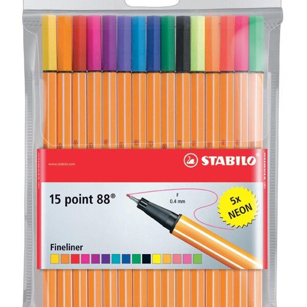 STABILO Point 88 Fineliner Assorted With Neon Wallet15 0400564