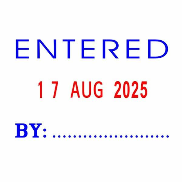 Deskmate Recycled Self-Inking Stamp Entered By Date Blue/Red 0402146