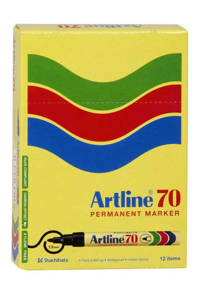 Artline 70 Permanent Marker 1.5mm Bullet Nib Brights Assorted BOX12 107044