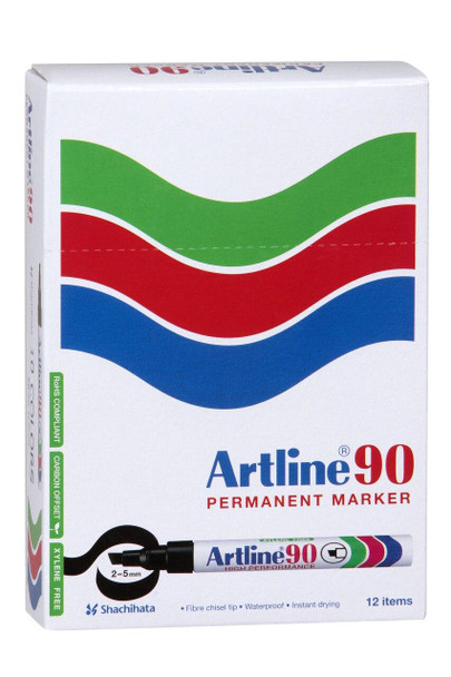 Artline 90 Permanent Marker 5mm Chisel Nib Brights BOX12 109044