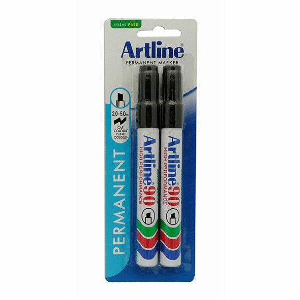 Artline 90 Permanent Marker 5mm Chisel Nib Black 2Pack X CARTON of 6 109067