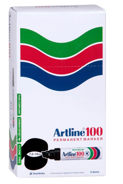 Artline 100 Permanent Marker 12mm Chisel Nib Green BOX6 110004