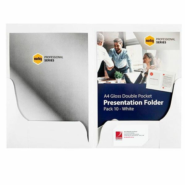 Marbig Professional Presentation Folders A4A‚A gloss Double Pocket White P 1104108