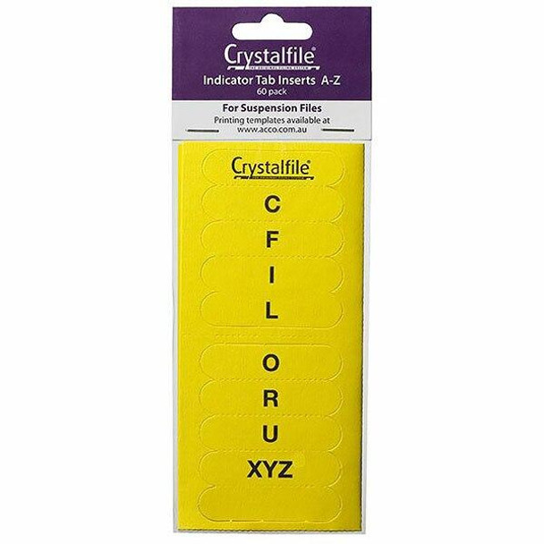 Crystalfile Inserts A-Z Yellow Pack 60 X CARTON of 25 111544C