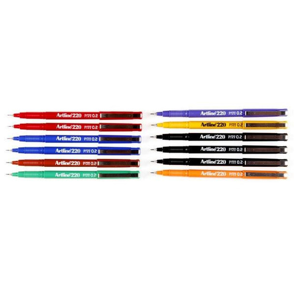 Artline 220 Fineliner Pen 0.2mm Assorted BOX12 122041