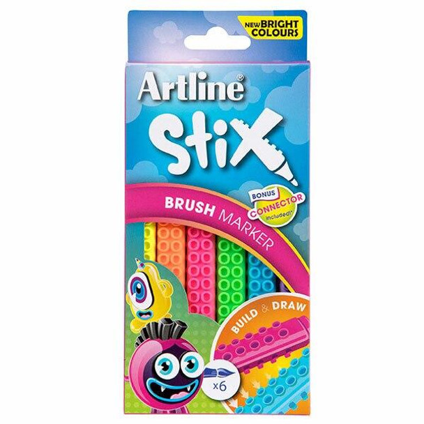 Artline Stix Brush Marker Neon 6Pack 131074