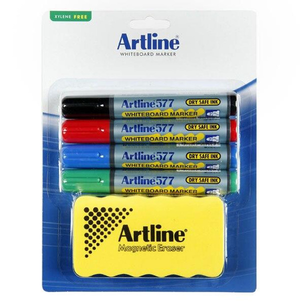 Artline 577 Whiteboard Marker Kit Magnet Eraser Hangsell X CARTON of 6 157791
