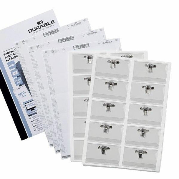 DURABLE Name Badge Combi Clip and Inserts Pack 20 54x90mm 1869900