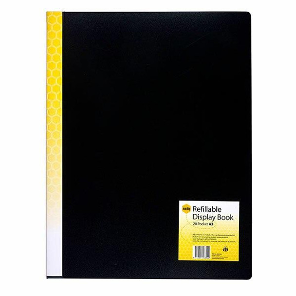 Marbig Refillable Display Book A3 20 Pockets Black X CARTON of 6 2003402