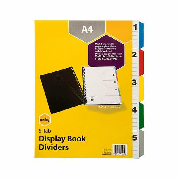 Marbig Display Book Indices and Dividers 5 Tab Pp A4 Multi Colour X CARTON of 10 20089