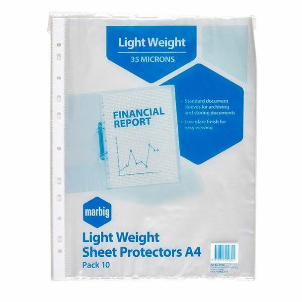 Marbig Sheet Protectors Lightweight A4 Pack10 X CARTON of 10 25130