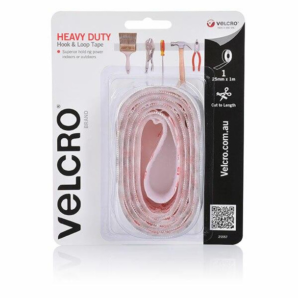 VELCRO Heavy Duty Hook and Loop Tape 25mmx1m White X CARTON of 5 25557