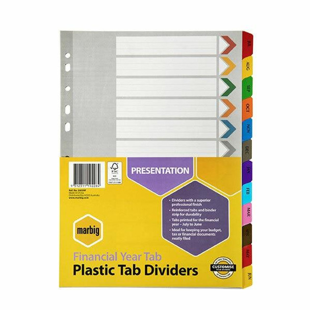Marbig Indices and Dividers Financial Yr Tab Reinforced A4 X CARTON of 10 35039F