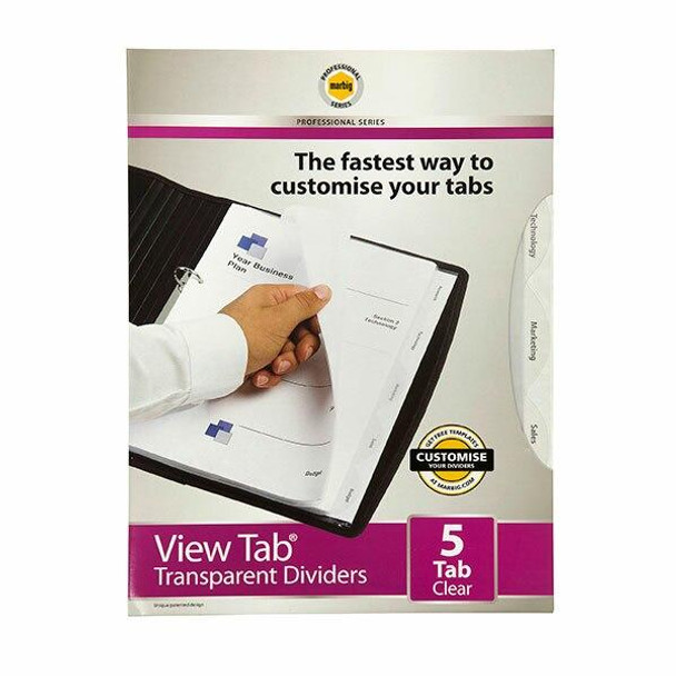 Marbig Professional Indices and Dividers 5 Tab Pp A4 Clear X CARTON of 10 37825