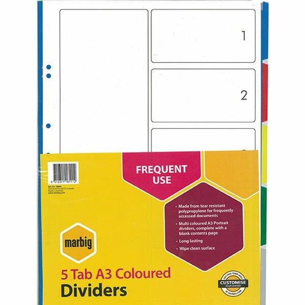 Marbig Indices and Dividers 5 Tab Pp A3 Portrait 38805