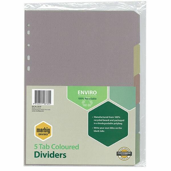 Marbig Enviro Indices and Dividers 5 Tab Manilla Colour X CARTON of 10 39105