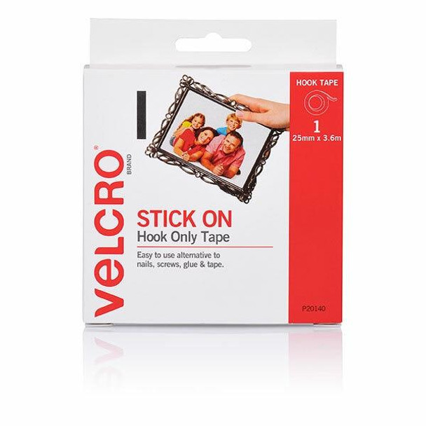 VELCRO Stick On Hook Only Tape 25mm X 3.6m White 42718