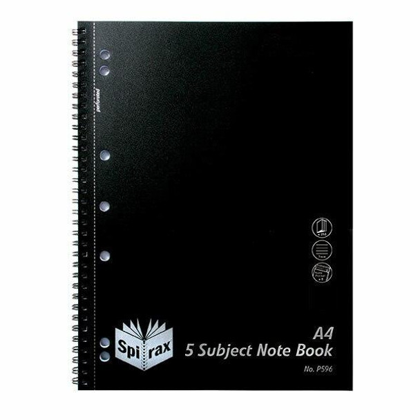 Spirax P596 Pp 5 Subject Notebook A4 250 Page Black S/O X CARTON of 5 4311100