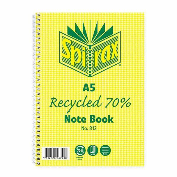 Spirax 812 Recycled Notebook A5 120 Page X CARTON of 5 56802