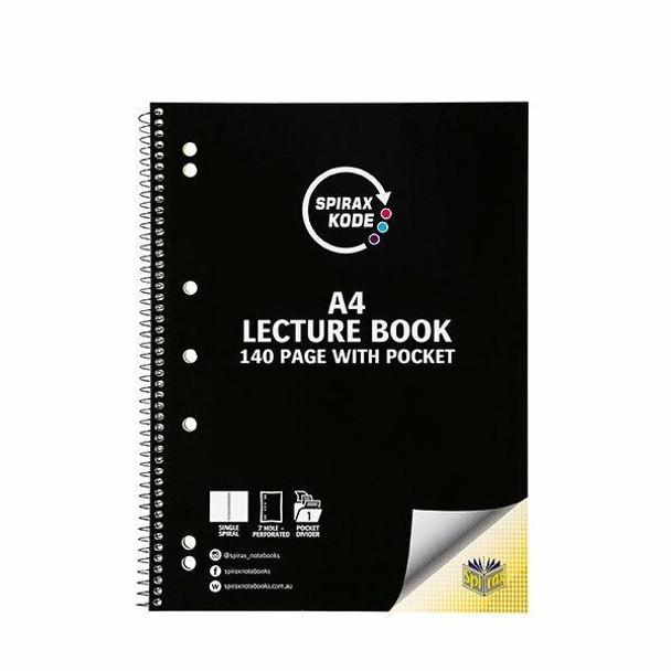 Spirax Kode 958 A4 Lecture Book 140page W/Pocket X CARTON of 10 56958C