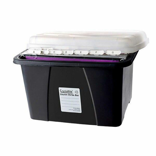 Crystalfile Porta Box Enviro With Files 32 Litre Clear Lid/Black Base X CARTON of 6 8008413