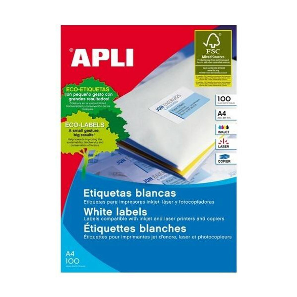 APLI Labels A4 210x148mm Square 100 Sheets 901264