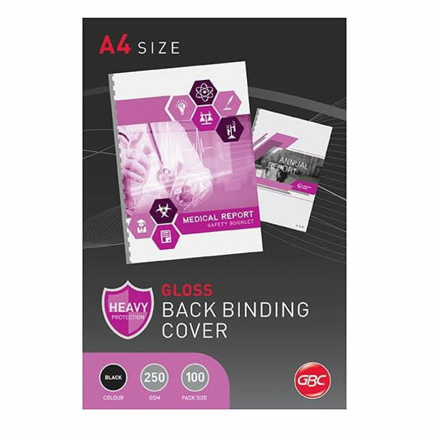 GBC Binding Cover A4 Gloss Black Pack100 BCG250BK100