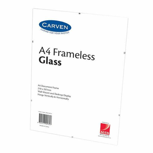 Carven Document Frame Frameless Glass A4 X CARTON of 6 QFWCLIPA4