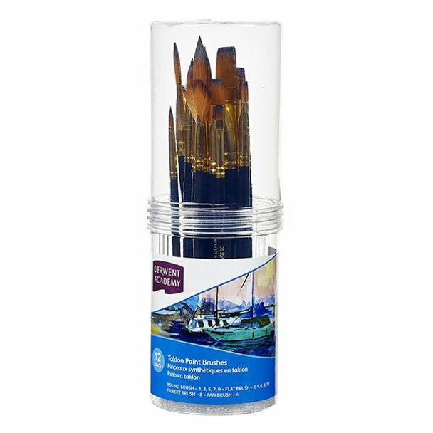 DERWENT Academy Taklon Paint Brush Cylinder Set Large 12Pack R310350