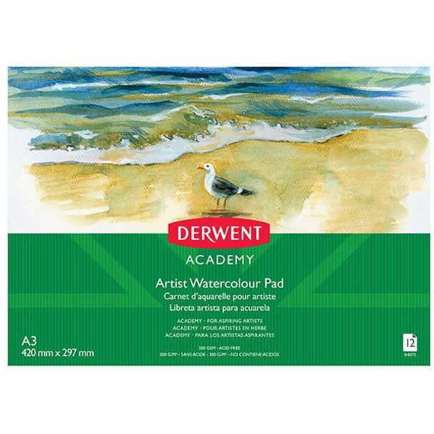 DERWENT Academy Watercolour Pad Landscape A3 12 Sheets Pdq X CARTON of 5 R310450