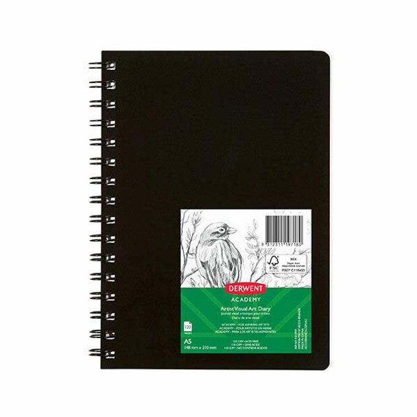 DERWENT Academy Visual Art Diary Portrait 120 Pages Black A5 X CARTON of 5 R31070F