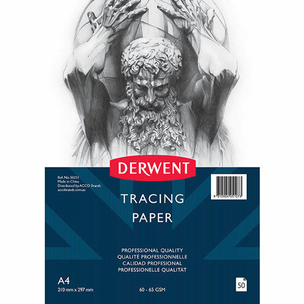 DERWENT Professional Tracing Paper 60-65gsm A4 Pad 50 Sheet X CARTON of 5 50251