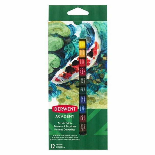 DERWENT Academy Acrylic Paint 12ml Pack 12 X CARTON of 6 2302401