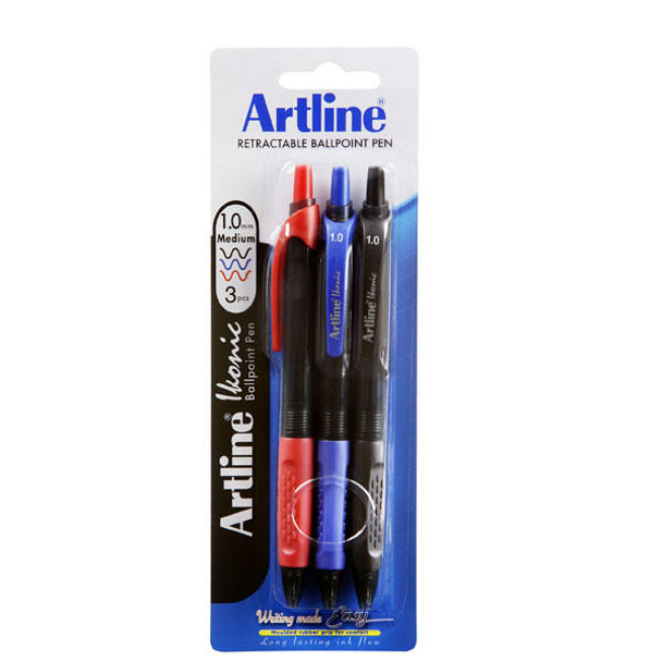 Artline Ikonic Ballpoint Retractable Grip Medium Assorted 3Pack X CARTON of 12 IK1840741