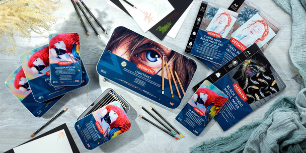 DERWENT Mixed Media Black Paper Pad A4, pack of 4 sheets, ideal for creative art projects and mixed media work.