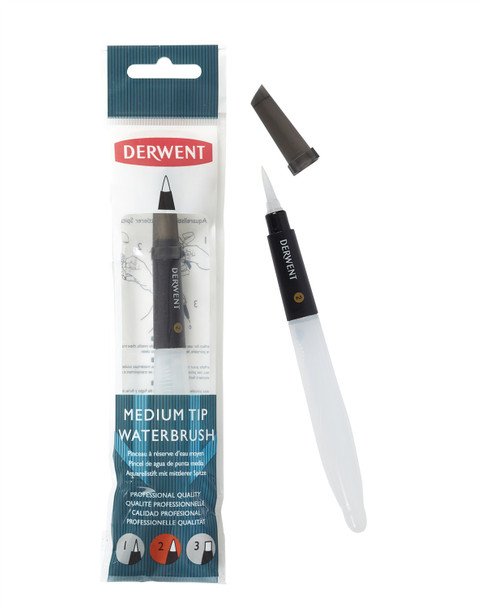 DERWENT Waterbrush Medium Tip, pack of 15, ideal for smooth watercolor blending and detailed artwork.