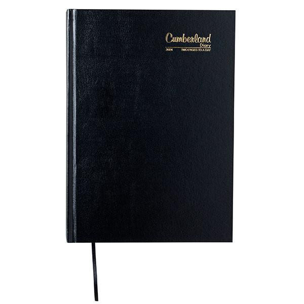 CUMBERLAND 2024 Casebound Diary A4 2 Page Per Day Black : 40CBK24 