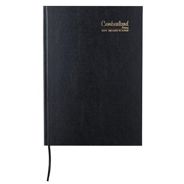 CUMBERLAND 2024 Casebound Diary A4 2 Days Per Page Black : 42ECBK24 