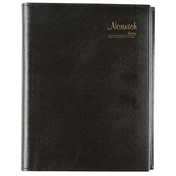 CUMBERLAND 2024 Norwich Diary A4 2 Days Per Page Black : 42S24 
