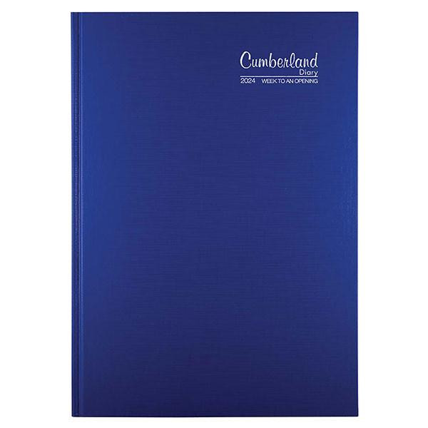 CUMBERLAND Premium 2024 Casebound Diary A4 Week To View Blue : 47PCBL24 