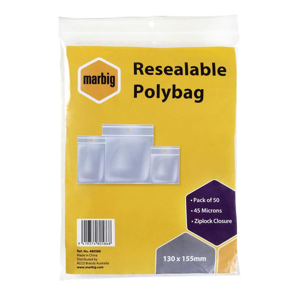 marbig Zip Lock Bags 130mmx155mm Pack50 : 480586 