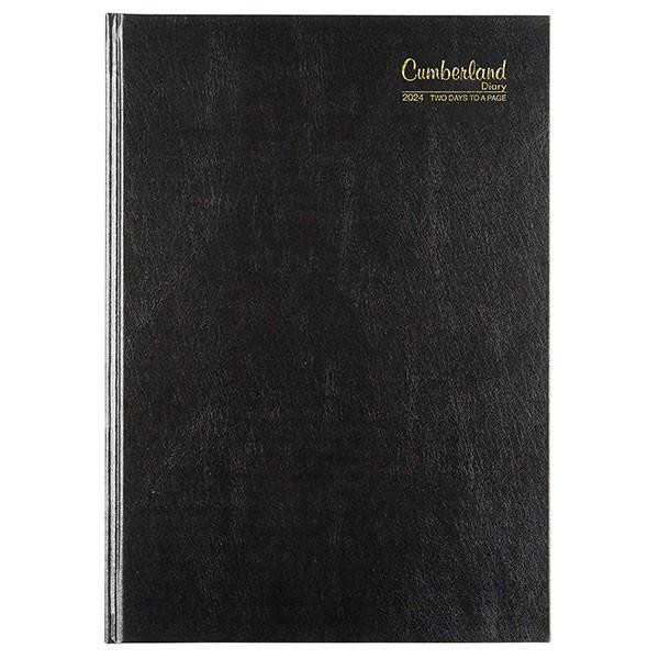 CUMBERLAND 2024 Casebound Diary A5 2 Days Per Page Black : 52ECBK24 