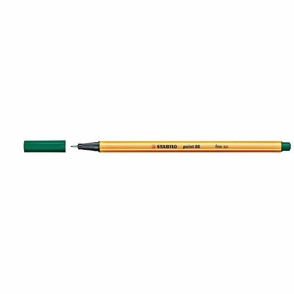 STABILO Point 88 Fineliner in Pine Green, box of 10, 0.4mm fibre nib