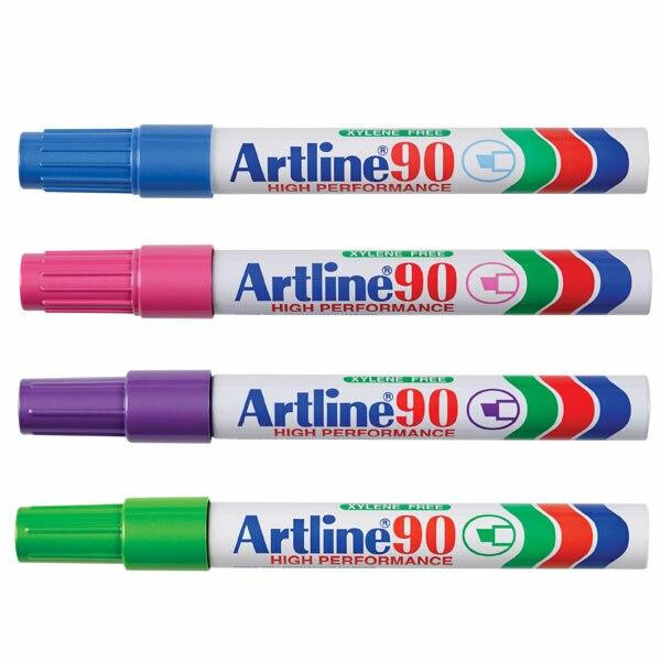 Artline 90 permanent marker 5mm chisel nib in assorted bright colours, box of 12