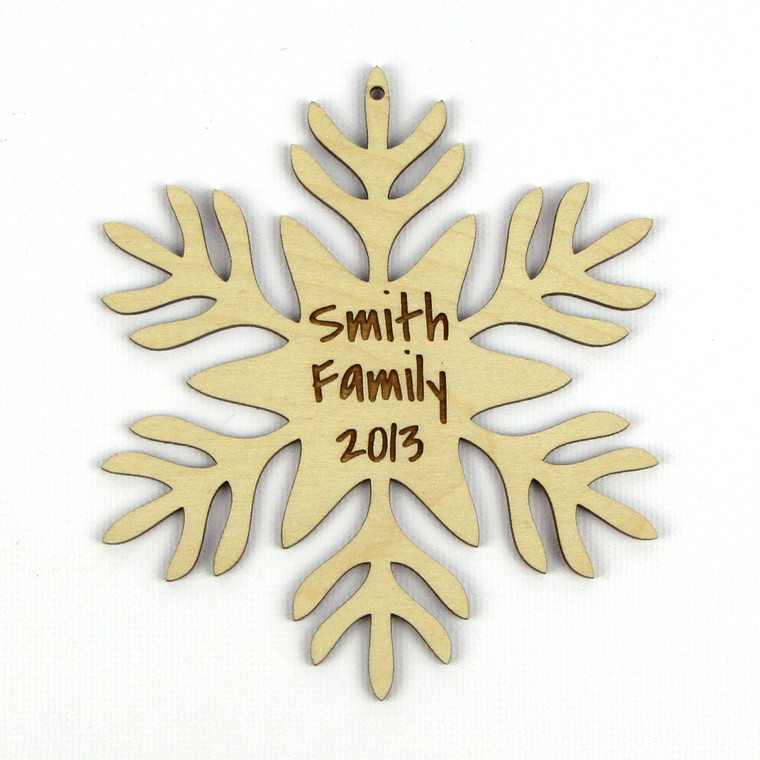"Christmas Morning" Personalized Wood Snowflake Ornament