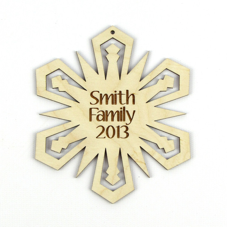 "Glowing Star" Personalized Wood Snowflake Ornament